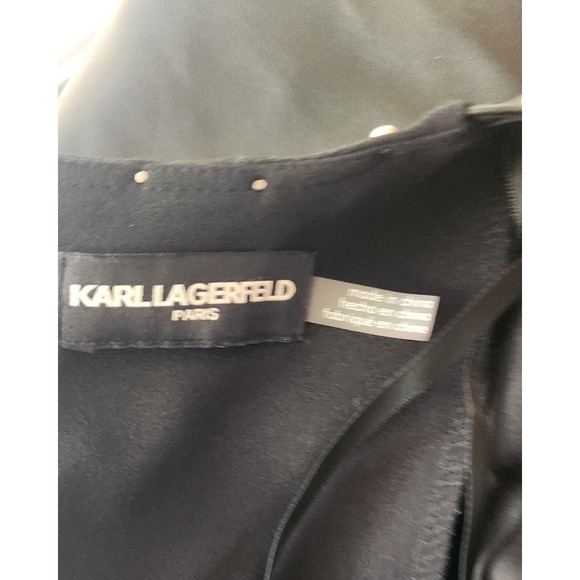 Karl Lagerfeld Paris Black Faux Leather Dress Puff Sleeve Studded sz 2